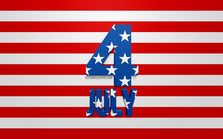 4 Temmuz, Bağımsızlık G&#252;n&#252;, Bağımsızlık USA, Amerika Birleşik Devletleri, Bildirimi, yaratıcı 3d sanat, Amerikan tarzı, BİZE bayrak, Temmuz tebrik kartı 4