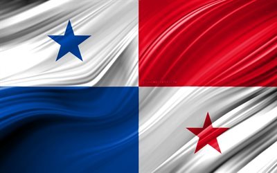 Panama, ulusal semboller, Panama 3D bayrak, sanat, Kuzey Amerika, Panama 4k, Panama bayrağı, Kuzey Amerika &#252;lkeleri, 3D dalgalar Bayrağı