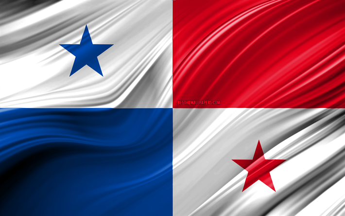4k, Panamanian flag, North American countries, 3D waves, Flag of Panama, national symbols, Panama 3D flag, art, North America, Panama