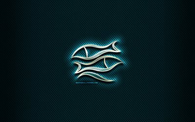 fische-glas-schild, blauen rautenf&#246;rmigen hintergrund, kreative kunst, fische sternzeichen symbol, astrologie, sternzeichen, fische sternzeichen, fische