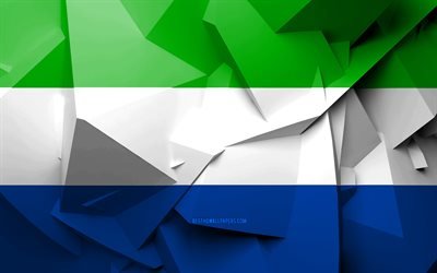 4k, flagge von sierra leone, geometrische kunst, afrikanische l&#228;nder, sierra leone flagge, kreativ, sierra leone, s&#252;dafrika, 3d flag, nationale symbole