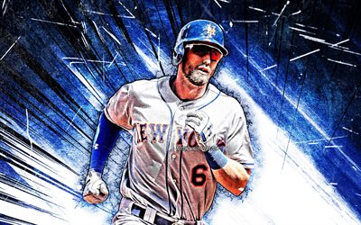 4k, Jeff McNeil, grunge art, MLB, Mets de New York, champ int&#233;rieur, des &#201;cureuils Volants, de baseball, de l&#39;&#201;cureuil, de la Ligue Majeure de Baseball, abstrait bleu rayons, Jeff McNeil Mets de New York, Jeff McNeil 4K, NY Mets