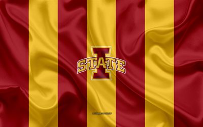 Iowa State Py&#246;rremyrskyt, Amerikkalainen jalkapallo joukkue, tunnus, silkki lippu, punainen-keltainen silkki tekstuuri, NCAA, Iowa State Py&#246;rremyrskyt logo, Ames, Iowa, USA, Amerikkalainen jalkapallo