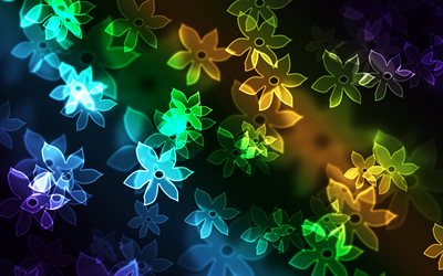 colorful abstract flowers, creative, colorful glare, abstract art, abstract floral background, artwork, background with flowers