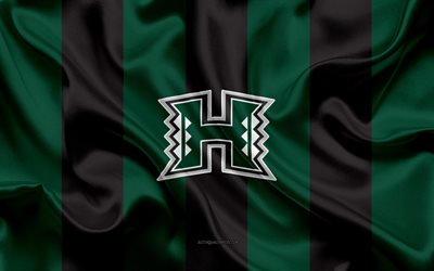 Hawaii Rainbow Warriors, American football team, emblem, silk flag, green black silk texture, NCAA, Hawaii Rainbow Warriors logo, Honolulu, Hawaii, USA, American football
