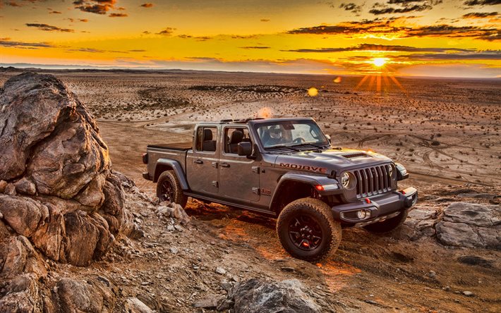 2020, Jeep Gladiator d&#233;sert de Mojave, D&#233;sert Nominale, &#224; l&#39;ext&#233;rieur, vue de face, SUV, le nouveau gris Gladiator, american voitures, Jeep