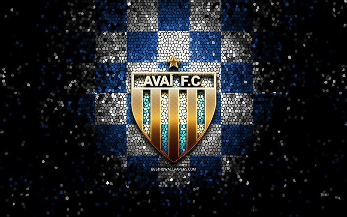 Avai FC, glitter logo, Serie A, blue white checkered background, soccer, Avai SC, brazilian football club, Avai FC logo, mosaic art, football, Brazil