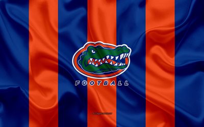 Fl&#243;rida Jacar&#233;s, Time de futebol americano, emblema, seda bandeira, laranja-azul de seda textura, NCAA, Fl&#243;rida Jacar&#233;s logotipo, Gainesville, Fl&#243;rida, EUA, Futebol americano, Universidade da Fl&#243;rida