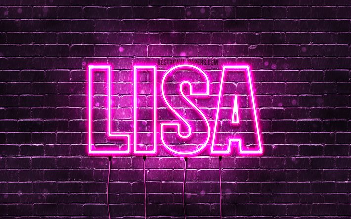 lisa, 4k, tapeten, die mit namen, weibliche namen, lisa name, purple neon lights, happy birthday lisa, bild mit namen lisa