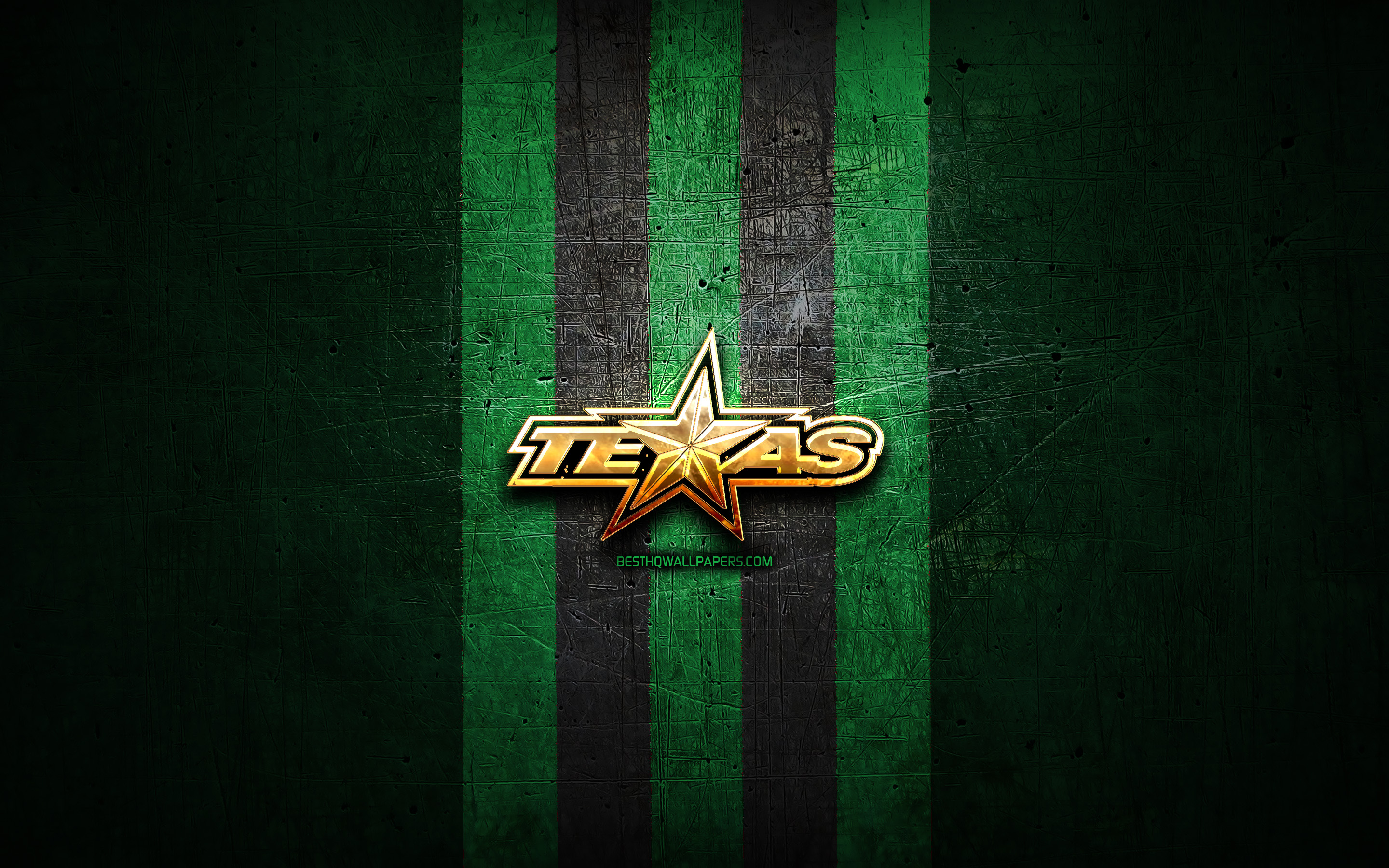 Download wallpapers Texas Stars, golden logo, AHL, green metal