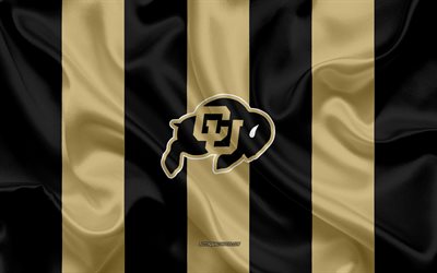 Colorado Puhvelit, Amerikkalainen jalkapallo joukkue, tunnus, silkki lippu, kulta musta silkki tekstuuri, NCAA, Colorado Puhvelit logo, Boulder, Colorado, USA, Amerikkalainen jalkapallo