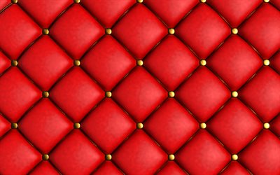 en cuir rouge textures 4k, en cuir avec coutures en cuir rouge de fond, rouge sellerie cuir, de cuir, de milieux, de textures, de la macro, des tissus d&#39;ameublement de textures