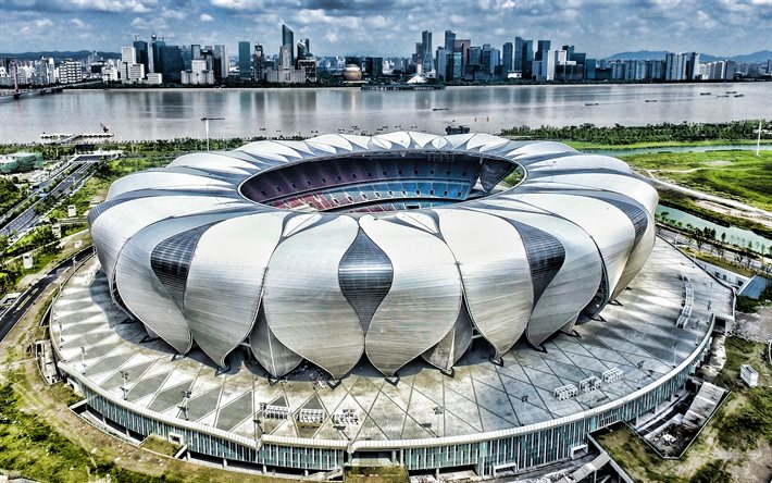 Hangzhou Sports Park Stadium, Hangzhou, Kiina, Hangzhou Olympic Sports Centre Stadium, sports arena, moderni stadion, Hangzhou Nabel Greentown Stadium