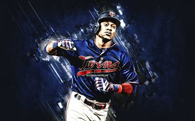 Jorge Polanco, Minnesota Twins, MLB, Dominican baseball player, portrait, blue stone background, USA, Major League Baseball