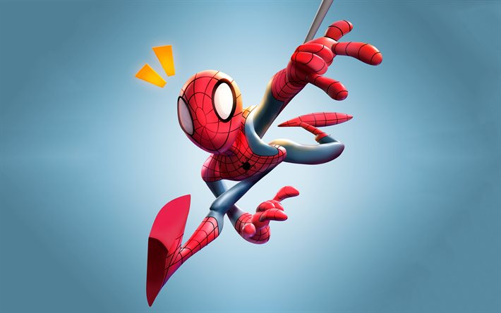 Spiderman 3D, 4K, Spider-Man, fan art, kreativa, &#228;ventyr, superhj&#228;ltar, Spiderman, minimal, tecknad Spiderman