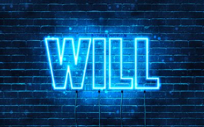 Will, 4k, wallpapers with names, horizontal text, Will name, Happy Birthday Will, blue neon lights, picture with Will name