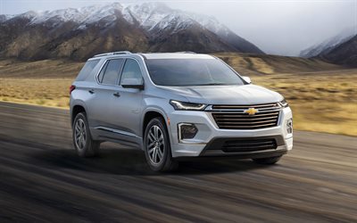 2021, Chevrolet Traverse, front view, exterior, silver crossover, new silver Traverse, american cars, Chevrolet