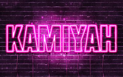 Kamiyah, 4k, pap&#233;is de parede com os nomes de, nomes femininos, Kamiyah nome, roxo luzes de neon, Feliz Anivers&#225;rio Kamiyah, imagem com Kamiyah nome