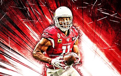 4k, Larry Fitzgerald, grunge art, NFL, Arizona Cardinals, wide receiver, red abstract rays, Larry Darnell Fitzgerald Jr, artwork, Larry Fitzgerald Arizona Cardinals, Larry Fitzgerald 4K