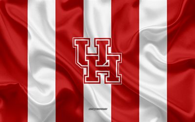 Los Cougars de Houston, equipo de f&#250;tbol Americano, el emblema, la bandera de seda, rojo y blanco de seda textura, de la NCAA, Houston Cougars logotipo, Houston, Texas, estados UNIDOS, el f&#250;tbol Americano