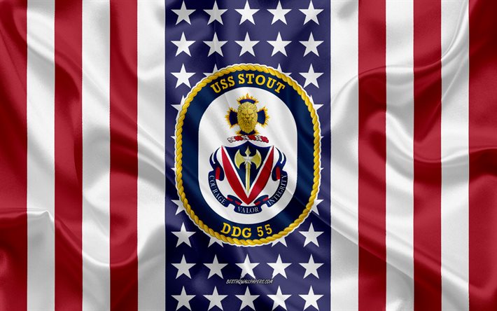 USS Stout Emblem, DDG-55, American Flag, US Navy, USA, USS Stout Badge, US warship, Emblem of the USS Stout