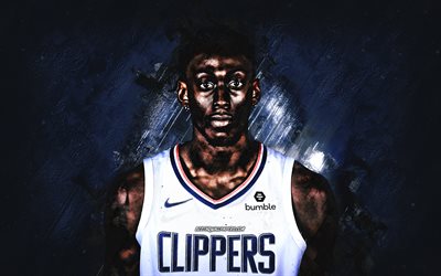 Johnathan Motley, NBA, Los Angeles Clippers, blue stone background, American Basketball Player, portrait, USA, basketball, Los Angeles Clippers players