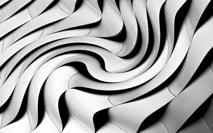 metallinen valkoinen aalto rakenne, metalli kylkiluut rakenne, 3d-metalli tekstuuri, valkoinen metalli tekstuuri, aallot tausta