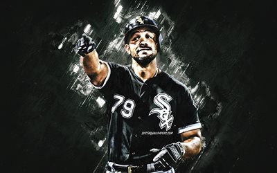 Jose Abreu, Chicago White Sox, MLB, cuban baseball player, portrait, black stone background, Major League Baseball