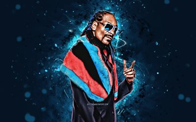 Snoop Dogg, 4k, luzes de neon azuis, o rapper americano, estrelas da m&#250;sica, Snoop Lion, obras de arte, celebridade americana, criativo, Cordozar Calvin Broadus Jr, Snoop Dogg 4K