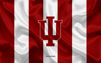 Indiana Hoosiers, Time de futebol americano, emblema, seda bandeira, vermelho de seda branca de textura, NCAA, Indiana Hoosiers logotipo, Bloomington, Indiana, EUA, Futebol americano, Universidade De Indiana