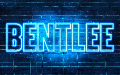 Bentlee, 4k, pap&#233;is de parede com os nomes de, texto horizontal, Bentlee nome, Feliz Anivers&#225;rio Bentlee, luzes de neon azuis, imagem com Bentlee nome