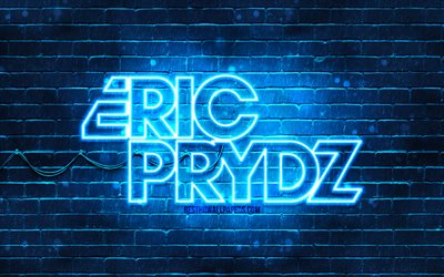 Eric Prydz logo bleu, Pryda, 4k, superstars, su&#233;dois DJs, bleu, mur de briques, Cirez D, Eric Sheridan Prydz, stars de la musique, Eric Prydz n&#233;on logo de Eric Prydz logo, Sheridan, Eric Prydz