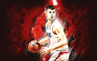 Ivica Zubac, NBA, Los Angeles Clippers, red stone background, Croatian Basketball Player, portrait, USA, basketball, Los Angeles Clippers players