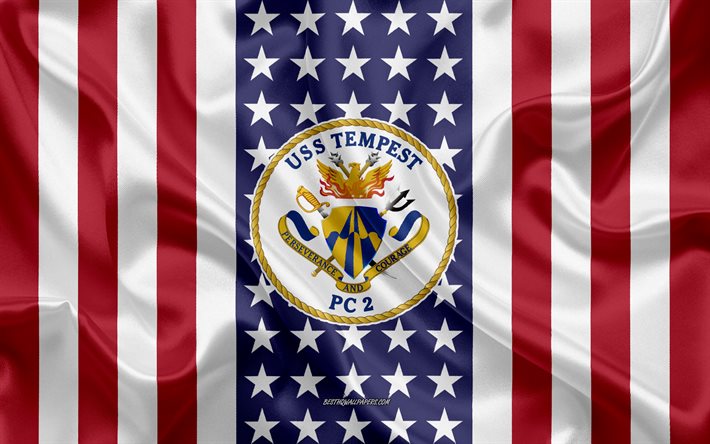 USS Tempest USS Tempest Amblemi, PC-2, Amerikan Bayrağı, ABD Deniz Kuvvetleri, ABD, USS Tempest Rozet, ABD savaş gemisi, Amblemi