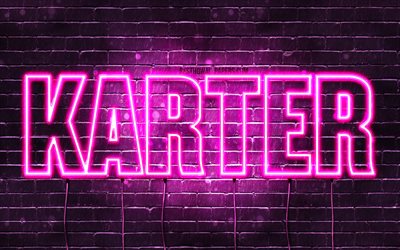 Karter, 4k, pap&#233;is de parede com os nomes de, nomes femininos, Karter nome, roxo luzes de neon, Feliz Anivers&#225;rio Karter, imagem com Karter nome