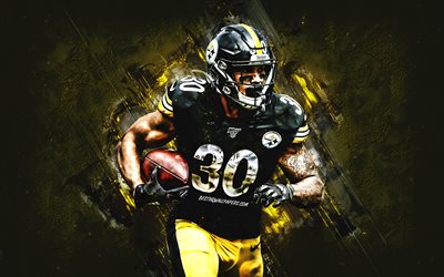 James Conner, Pittsburgh Steelers, NFL, portrait, yellow stone background, american football, National Football League