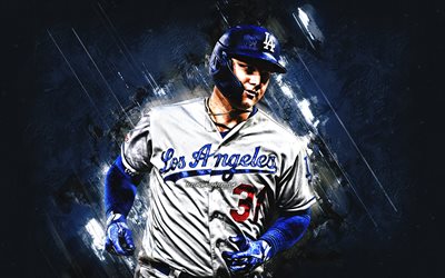 Joc Pederson, des Dodgers de Los Angeles, MLB, le baseball am&#233;ricain, portrait, pierre bleue d&#39;arri&#232;re-plan, le baseball, Ligue Majeure de Baseball