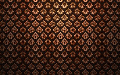 brun vintage fond, vintage floral, mod&#232;le, brun damass&#233; motif, motifs floraux, des arri&#232;re-plans vintage, brun r&#233;tro origines, floral vintage pattern