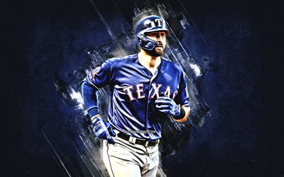 Joey Gallo, Texas Rangers, MLB, american baseball player, portrait, blue stone background, Major League Baseball, Joseph Nicholas Gallo, baseball
