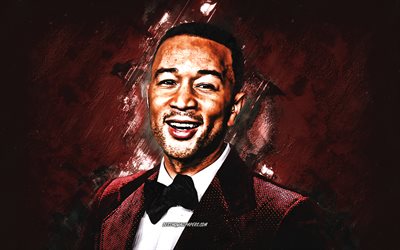 John Legend, portrait, american singer, burgundy stone background, popular singers, John Roger Stephens