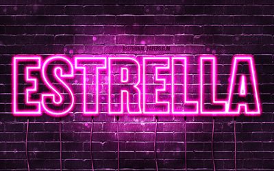 Estrella, 4k, wallpapers with names, female names, Estrella name, purple neon lights, Happy Birthday Estrella, picture with Estrella name