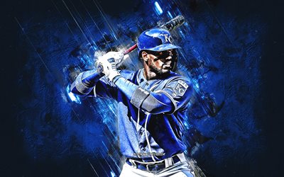 Jorge Soler, Kansas City Royals, MLB, american baseball player, portrait, blue stone background, Major League Baseball, baseball, Jorge Carlos Soler Castillo