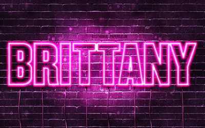 Brittany, 4k, fondos de pantalla con los nombres, los nombres femeninos, Brittany nombre, p&#250;rpura luces de ne&#243;n, Feliz Cumplea&#241;os Breta&#241;a, imagen con el nombre de Brittany
