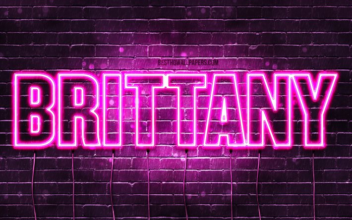 Brittany, 4k, isimleri, Bayan isimleri, Brittany adı, mor neon ışıkları Brittany adı, Doğum g&#252;n&#252;n kutlu olsun Brittany, fotoğraf ile duvar kağıtları