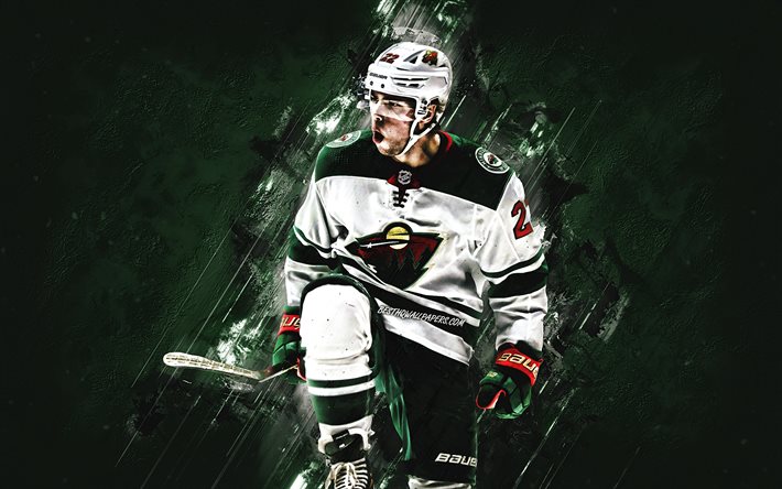 Kevin Fiala, Minnesota Wild, de la LNH, suisse, joueur de hockey, portrait, vert de la pierre de fond, le hockey, la Ligue Nationale de Hockey