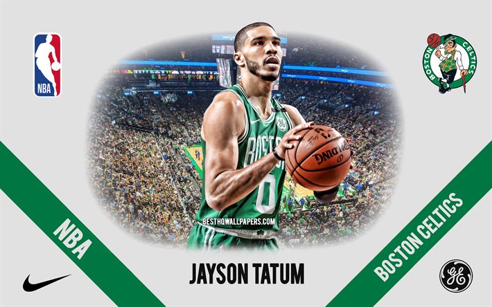 jayson tatum, boston celtics, us-amerikanischer basketballspieler, nba, portr&#228;t, usa, basketball, td garden, boston celtics logo