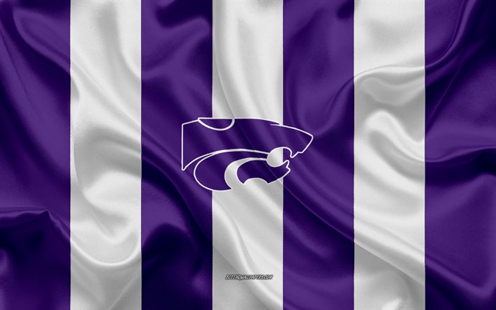 Kansas State Wildcats, American football team, emblem, silk flag, purple-white silk texture, FBS, NCAA, Kansas State Wildcats logo, Manhattan, Kansas, USA, American football, Kansas State University