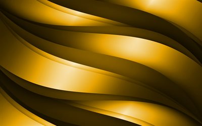 yellow 3D waves, abstract waves patterns, waves backgrounds, 3D waves, yellow wavy background, 3D waves textures, wavy textures, background with waves
