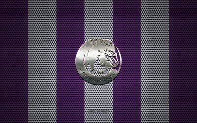 Keciorengucu logo, squadra di calcio turco, metallo emblema, viola-bianco maglia metallica di sfondo, il TFF 1 Lig, Keciorengucu, TFF Primo Campionato, Ankara, Turchia, calcio