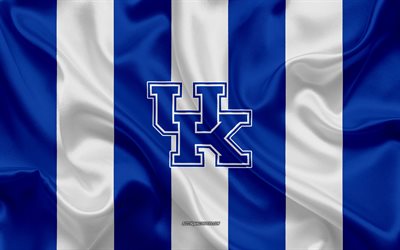Kentucky Wildcats, Amerikan futbol takımı, amblem, ipek bayrak, mavi ve beyaz ipek doku, NCAA, Kentucky Wildcats logo, Kentucky, ABD, Amerikan Futbolu